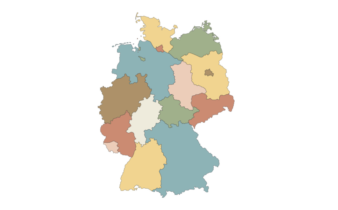Deutschlandkarte mit bunt markierten Bundesländern 