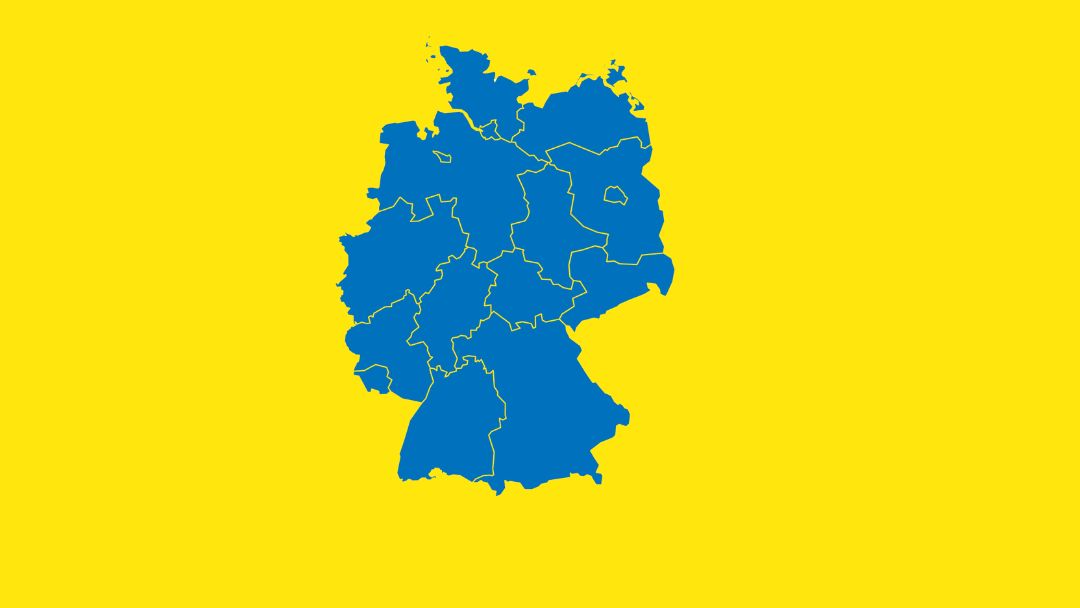 Deutschlandkarte unterteilt in Bundesländer. 